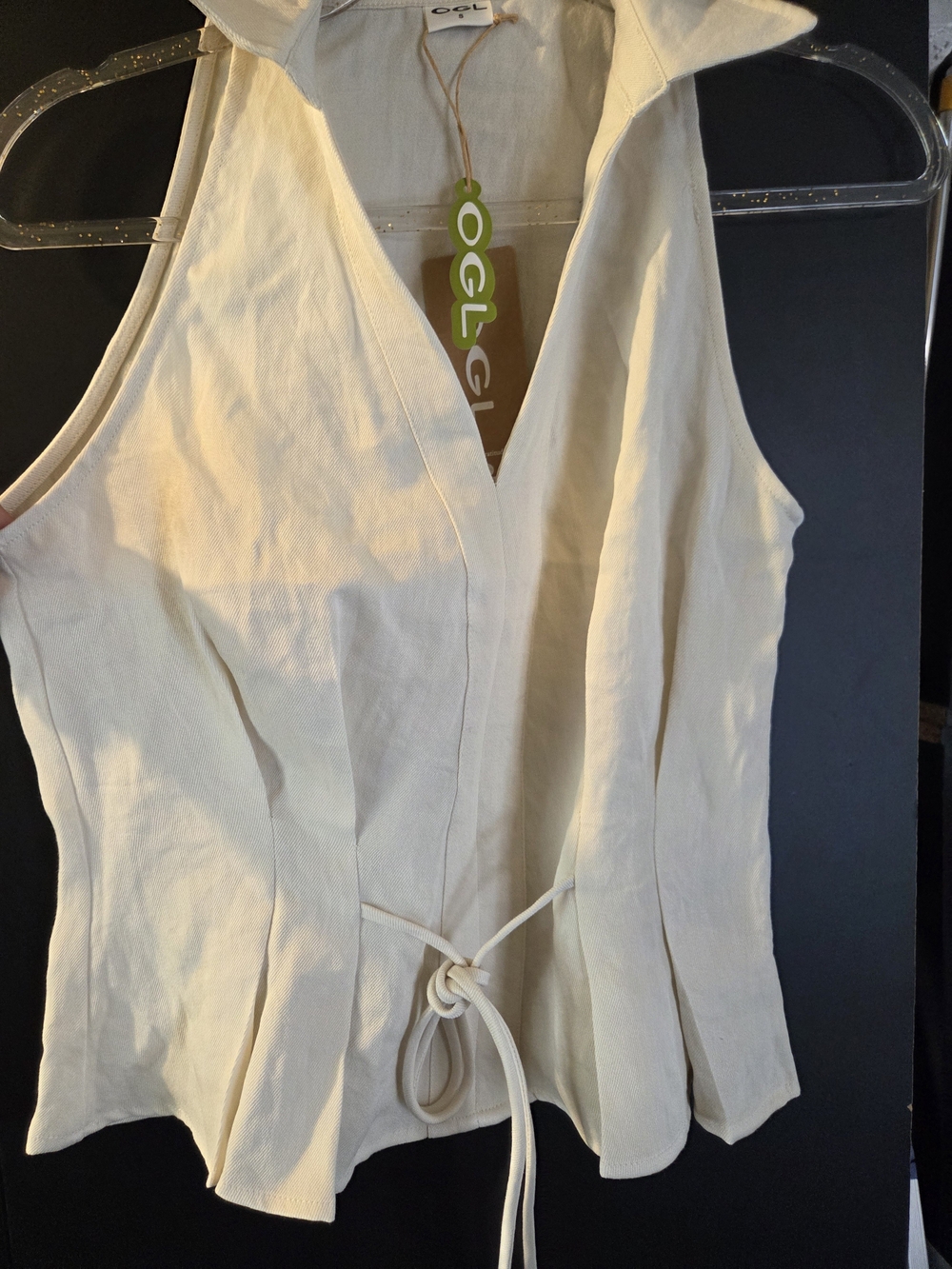 OGL" Sleeveless V-Neck Tie-Waist Top